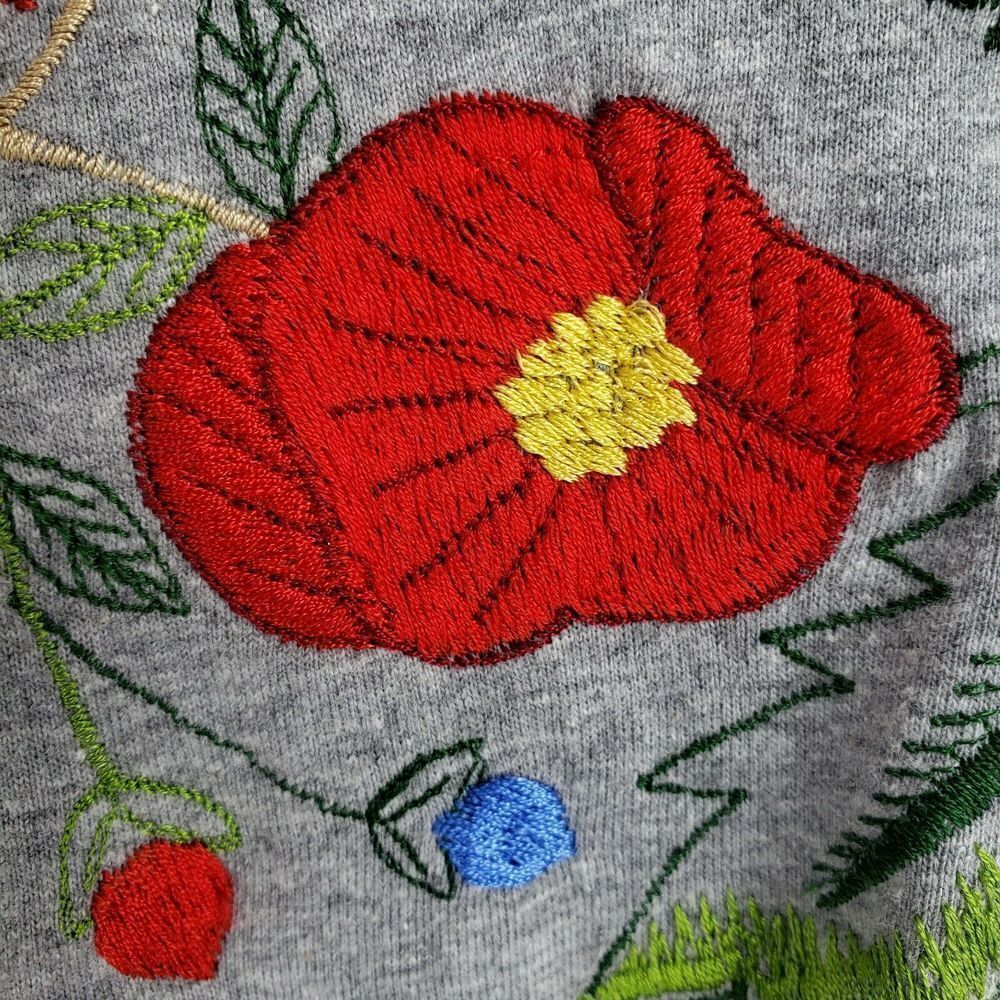 LA Cera Floral Embroidery Shirt Gray Long Sleeve - Picture 5 of 10